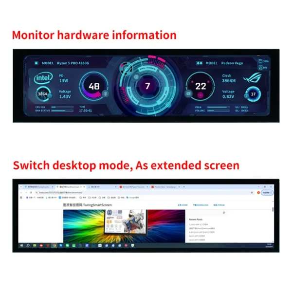 8.8 Inch IPS USB Secondary Screen Type-C PH Interface Turing Smart Screen CPU GPU RAM Computer Monitor Use TURZX Software - Image 3